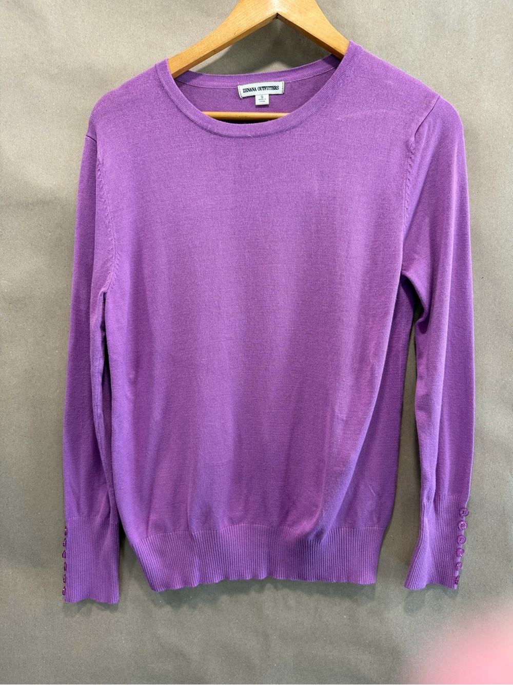 Zenana Outfitters Purple Scoop Neck Button Cuff Sweater